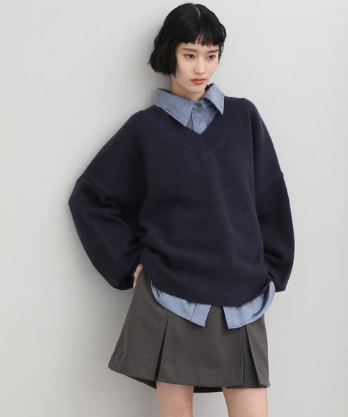 NOGLE(ノグル)の「【NOGLE/ノグル】深Vネックルーズリブニット(ニット/セーター・レディース・グレイッシュベージュ/グレー/オートミール/ブラック/ブラウン/ネイビー/レッド・FREE)」の6枚目の写真