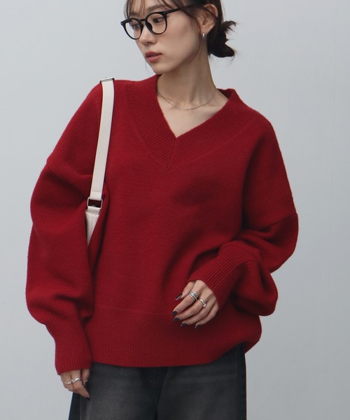 NOGLE(ノグル)の「【NOGLE/ノグル】深Vネックルーズリブニット(ニット/セーター・レディース・グレイッシュベージュ/グレー/オートミール/ブラック/ブラウン/ネイビー/レッド・FREE)」の7枚目の写真