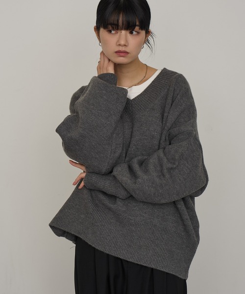 kolor カラー グレー・ブラウン Vネックニット NOGLE（ノグル）の「【NOGLE/ノグル】深Vネックルーズリブニット