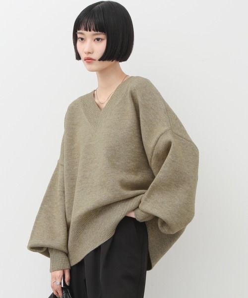 NOGLE(ノグル)の「【NOGLE/ノグル】深Vネックルーズリブニット(ニット/セーター・レディース・グレイッシュベージュ/グレー/オートミール/ブラック/ブラウン/ネイビー/レッド・FREE)」の21枚目の写真