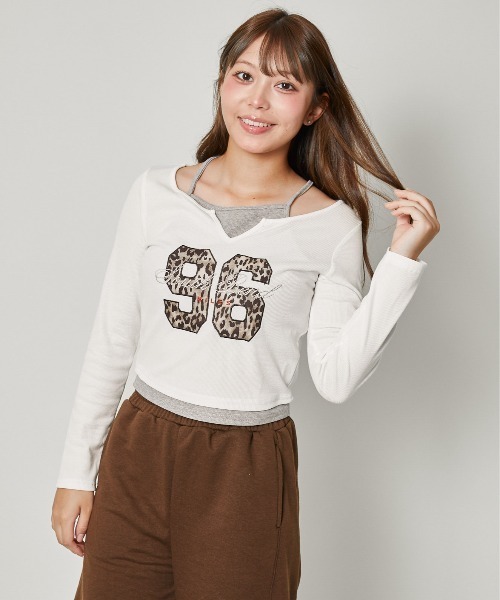 GORGE(ゴージ)の「《レイヤード風デザイン》レディース 天竺ロゴプリント トップス カジュアル 春秋(Tシャツ/カットソー・レディース・ブラック/オフホワイト/グレー・F)」の1枚目の写真