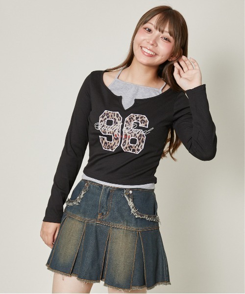 GORGE(ゴージ)の「《レイヤード風デザイン》レディース 天竺ロゴプリント トップス カジュアル 春秋(Tシャツ/カットソー・レディース・ブラック/オフホワイト/グレー・F)」の2枚目の写真