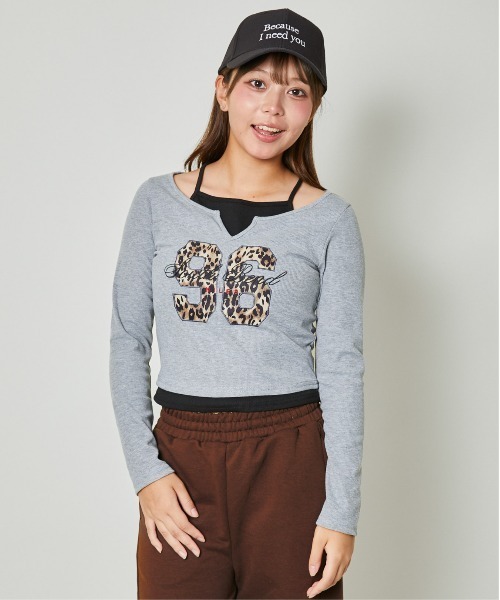 GORGE(ゴージ)の「《レイヤード風デザイン》レディース 天竺ロゴプリント トップス カジュアル 春秋(Tシャツ/カットソー・レディース・ブラック/オフホワイト/グレー・F)」の5枚目の写真