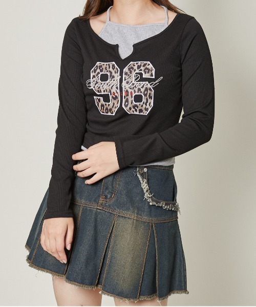 GORGE(ゴージ)の「《レイヤード風デザイン》レディース 天竺ロゴプリント トップス カジュアル 春秋(Tシャツ/カットソー・レディース・ブラック/オフホワイト/グレー・F)」の8枚目の写真