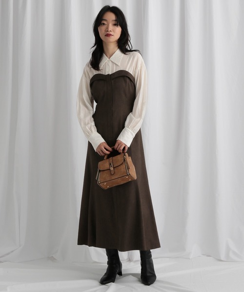 mysty woman（ミスティウーマン）の「シャツドッキングワンピース　582487（ワンピース・レディース・グレー/ブラウン/モカ/ダークブラウン・FREE）」の17枚目の写真