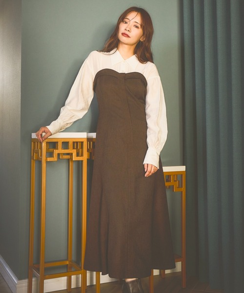 mysty woman（ミスティウーマン）の「シャツドッキングワンピース　582487（ワンピース・レディース・グレー/ブラウン/モカ/ダークブラウン・FREE）」の13枚目の写真