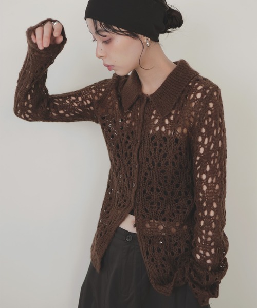 クロシェポロニットカーディガン（ニット/セーター）｜LIAN