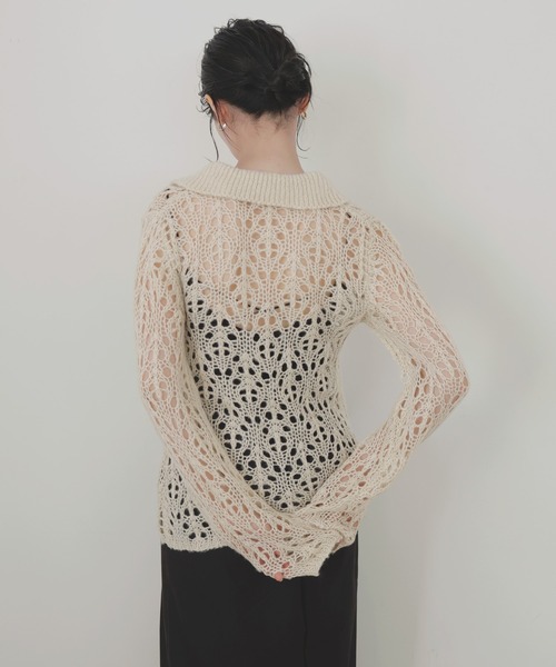 LIAN（リアン）の「クロシェポロニットカーディガン（ニット/セーター・レディース・レッド/アイボリー/ブラウン/チャコールグレー・FREE）」の7枚目の写真