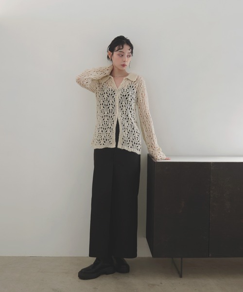 LIAN（リアン）の「クロシェポロニットカーディガン（ニット/セーター・レディース・レッド/アイボリー/ブラウン/チャコールグレー・FREE）」の8枚目の写真