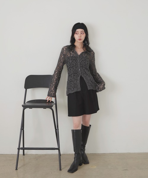 LIAN（リアン）の「クロシェポロニットカーディガン（ニット/セーター・レディース・レッド/アイボリー/ブラウン/チャコールグレー・FREE）」の14枚目の写真