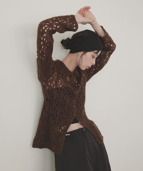 LIAN（リアン）の「クロシェポロニットカーディガン（ニット/セーター・レディース・レッド/アイボリー/ブラウン/チャコールグレー・FREE）」の20枚目の写真