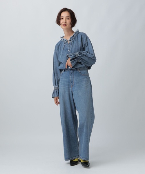 LEPSIM（レプシィム）の「デニムフリルブラウス　579702（シャツ/ブラウス・レディース・ブルー/ダークネイビー・FREE）」の7枚目の写真