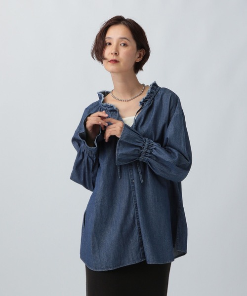 LEPSIM（レプシィム）の「デニムフリルブラウス　579702（シャツ/ブラウス・レディース・ブルー/ダークネイビー・FREE）」の9枚目の写真