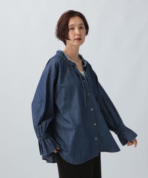 LEPSIM（レプシィム）の「デニムフリルブラウス　579702（シャツ/ブラウス・レディース・ブルー/ダークネイビー・FREE）」の10枚目の写真