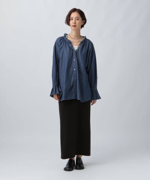 レプシィムLEPSIM デニムフリルブラウスケミカルブルー新品タグ有 レプシィムLEPSIM デニムフリルブラウスケミカルブルー新品タグ有