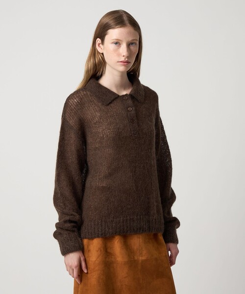 Steven Alan（スティーブンアラン）の「＜WANDERUNG × Steven Alan＞ MOHIAR MIX POLOKNIT/ニット（ニット/セーター・レディース・ダークブラウン/パープル/グレー系/オフホワイト・FREE）」の4枚目の写真