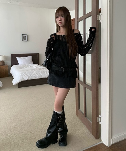 anyonemore(エニワンモア)の「ボートネック透かし編みメッシュロングニット(ニット/セーター・レディース・アイボリー/ブラック・FREE)」の13枚目の写真