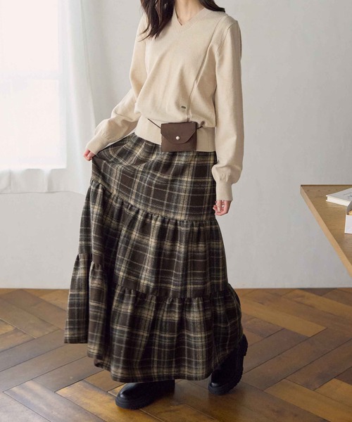 チェック柄ティアードスカート（スカート）｜CHAN ME（チャンミ）の