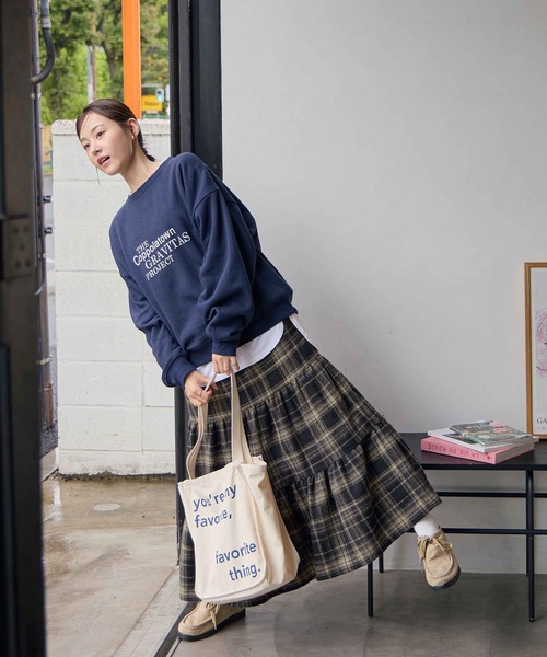 CHAN ME（チャンミ）の「チェック柄ティアードスカート（スカート・レディース・ネイビー/ブラウン・MEDIUM/LARGE/X-LARGE）」の3枚目の写真