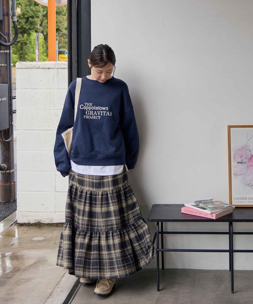 CHAN ME（チャンミ）の「チェック柄ティアードスカート（スカート・レディース・ネイビー/ブラウン・MEDIUM/LARGE/X-LARGE）」の5枚目の写真
