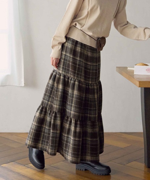 CHAN ME（チャンミ）の「チェック柄ティアードスカート（スカート・レディース・ネイビー/ブラウン・MEDIUM/LARGE/X-LARGE）」の12枚目の写真