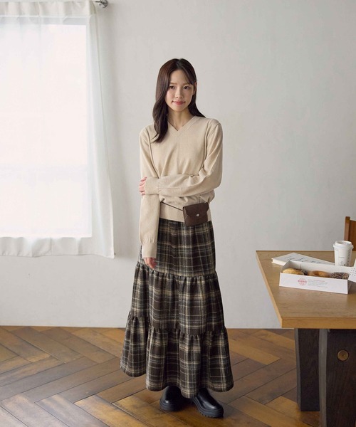 CHAN ME（チャンミ）の「チェック柄ティアードスカート（スカート・レディース・ネイビー/ブラウン・MEDIUM/LARGE/X-LARGE）」の11枚目の写真