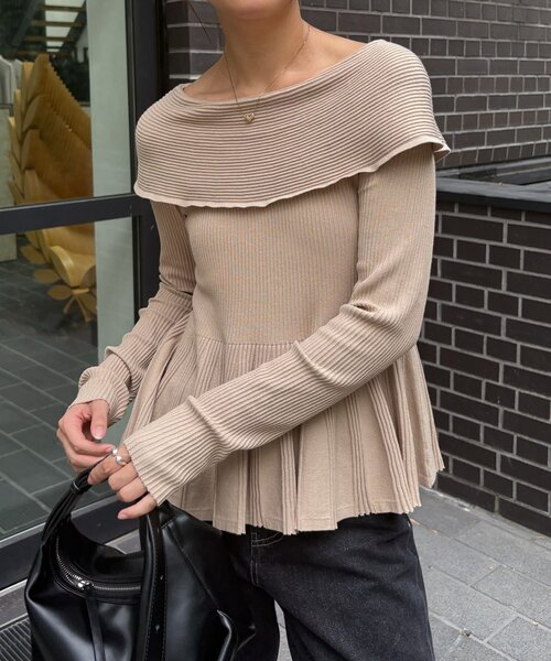 CAPRICIEUX LE'MAGE（カプリシューレマージュ）の「フレアボートネックニット（ニット/セーター・レディース・ブラック/ブラウン/ベージュ・FREE）」の16枚目の写真