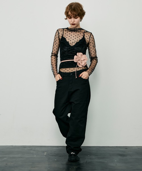 uyu.(ウユ)の「ワイドレッグデニム(デニムパンツ・レディース・ブラック・M/S)」の9枚目の写真