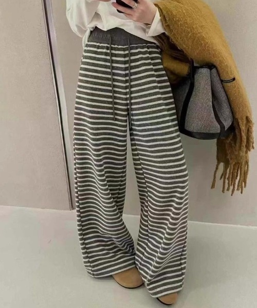 GEMEDA（ジェメダ）の「モノトーンボーダーワイドパンツ（その他パンツ・レディース・ブラック×ホワイト/グレー/ダークグレー/ベージュ・M）」の3枚目の写真