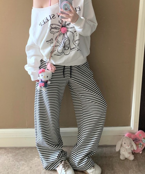 GEMEDA（ジェメダ）の「モノトーンボーダーワイドパンツ（その他パンツ・レディース・ブラック×ホワイト/グレー/ダークグレー/ベージュ・M）」の6枚目の写真