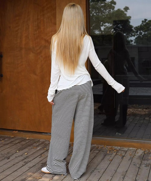 GEMEDA（ジェメダ）の「モノトーンボーダーワイドパンツ（その他パンツ・レディース・ブラック×ホワイト/グレー/ダークグレー/ベージュ・M）」の15枚目の写真