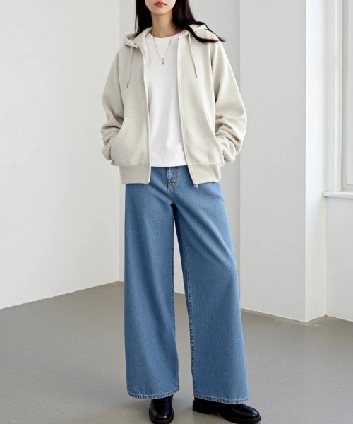 FRUIT OF THE LOOM（フルーツオブザルーム）の「FRUIT OF THE LOOM/フルーツオブザルーム BASIC SWEAT ZIP UP HOODIE/オーバーサイズ 裏毛 無地 ロゴワッペン ワンポイント刺繍 スウェット ジップアップパーカー フーディー/レディース メンズ（パーカー・レディース・ネイビー/アイボリー/ブラック/グレー・M/L/XL）」の21枚目の写真