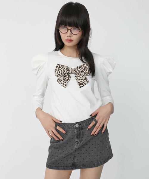 Heart Tattoo(ハートタトゥー)の「power shoulder ribbon tops / パワーショルダーリボントップス(Tシャツ/カットソー・レディース・ホワイト/ブラック・FREE)」の13枚目の写真