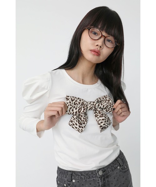 Heart Tattoo(ハートタトゥー)の「power shoulder ribbon tops / パワーショルダーリボントップス(Tシャツ/カットソー・レディース・ホワイト/ブラック・FREE)」の18枚目の写真