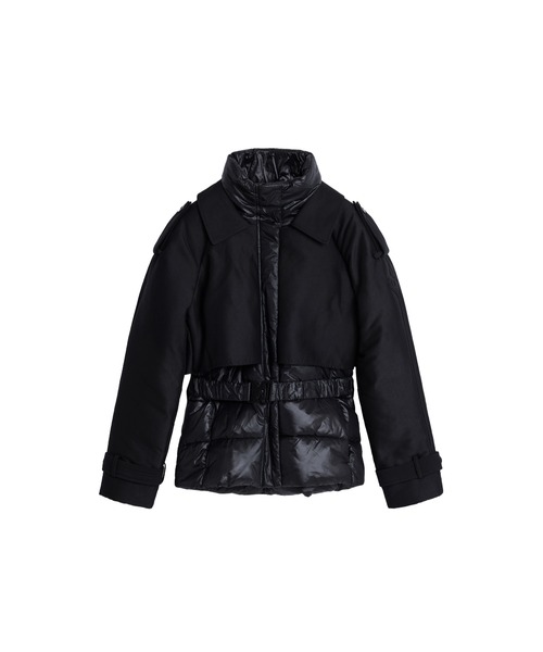 異素材MIXキルティングジャケット ブラック ホワイト（ダウン