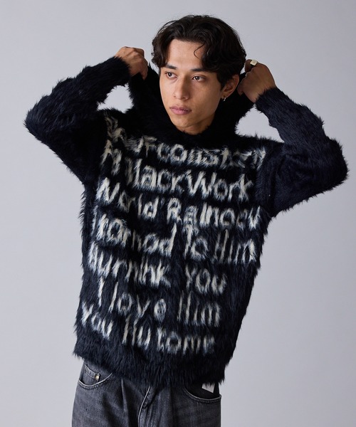 Theater code(シアターコード)の「Message Design Hooded Shaggy Knit / メッセージデザイン フード付きシャギーニット 秋 秋服メンズ 2026年秋冬 冬服(ニット/セーター・メンズ・ホワイト/ブラック・M/L)」の18枚目の写真
