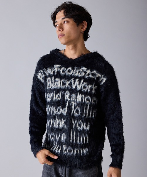 Theater code(シアターコード)の「Message Design Hooded Shaggy Knit / メッセージデザイン フード付きシャギーニット 秋 秋服メンズ 2026年秋冬 冬服(ニット/セーター・メンズ・ホワイト/ブラック・M/L)」の20枚目の写真