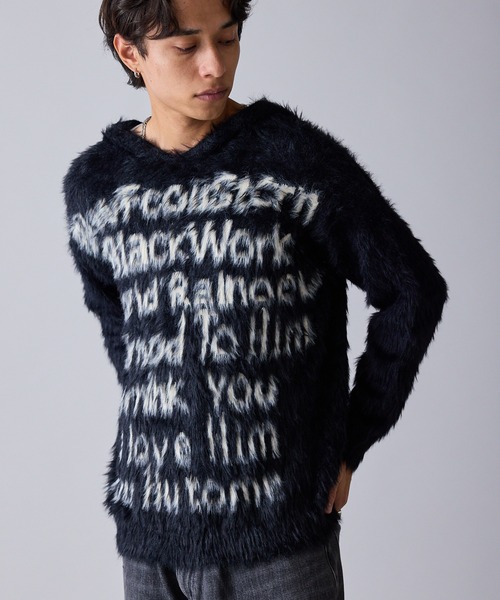 Theater code(シアターコード)の「Message Design Hooded Shaggy Knit / メッセージデザイン フード付きシャギーニット 秋 秋服メンズ 2026年秋冬 冬服(ニット/セーター・メンズ・ホワイト/ブラック・M/L)」の19枚目の写真