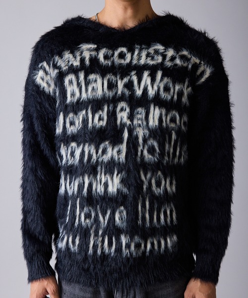Theater code(シアターコード)の「Message Design Hooded Shaggy Knit / メッセージデザイン フード付きシャギーニット 秋 秋服メンズ 2026年秋冬 冬服(ニット/セーター・メンズ・ホワイト/ブラック・M/L)」の7枚目の写真