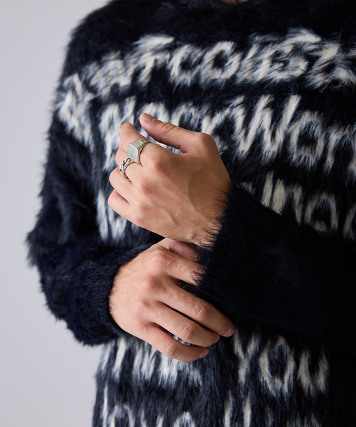 Theater code(シアターコード)の「Message Design Hooded Shaggy Knit / メッセージデザイン フード付きシャギーニット 秋 秋服メンズ 2026年秋冬 冬服(ニット/セーター・メンズ・ホワイト/ブラック・M/L)」の6枚目の写真
