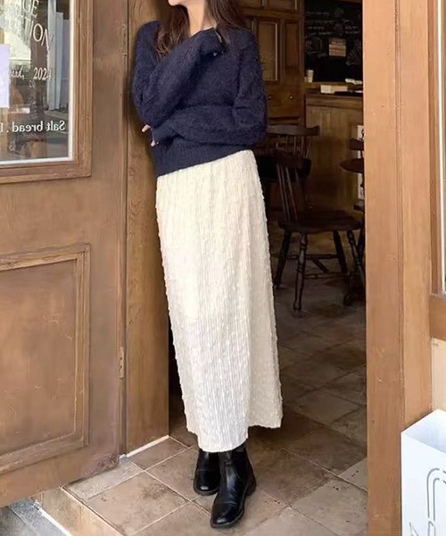 LOWO(ロワ)の「ロングスカート 秋 冬 タイト(スカート・レディース・ブラック/アイボリー/モカ・FREE)」の9枚目の写真