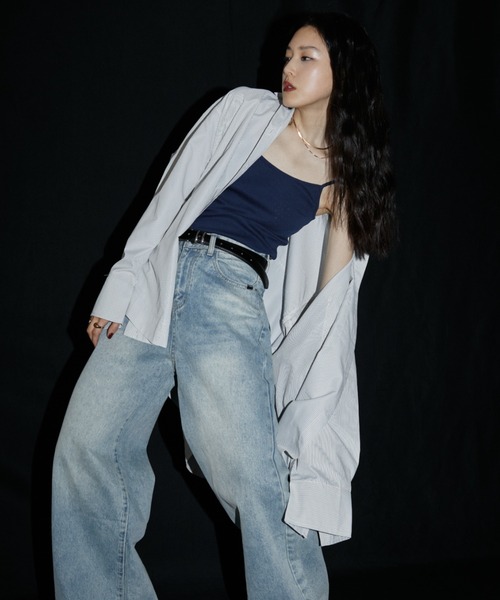 VION（ヴィオン）の「ストライプビッグシャツ / Stripe Big Shirt（シャツ/ブラウス・レディース・ホワイト/ネイビー・FREE）」の8枚目の写真