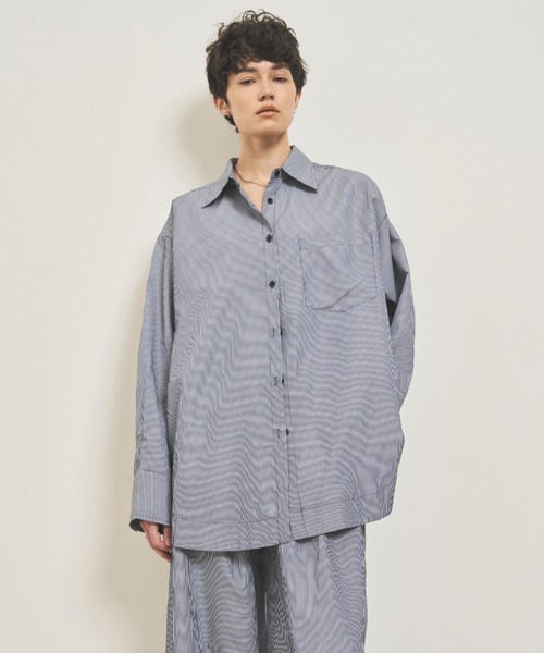 VION（ヴィオン）の「ストライプビッグシャツ / Stripe Big Shirt（シャツ/ブラウス・レディース・ホワイト/ネイビー・FREE）」の15枚目の写真