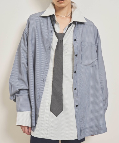 VION（ヴィオン）の「ストライプビッグシャツ / Stripe Big Shirt（シャツ/ブラウス・レディース・ホワイト/ネイビー・FREE）」の22枚目の写真
