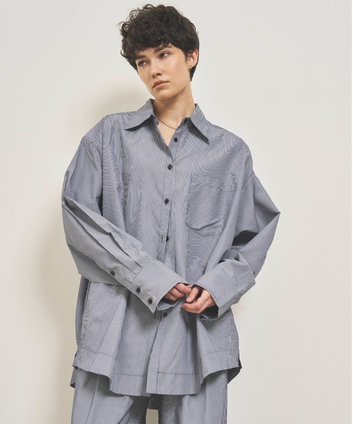 VION（ヴィオン）の「ストライプビッグシャツ / Stripe Big Shirt（シャツ/ブラウス・レディース・ホワイト/ネイビー・FREE）」の16枚目の写真