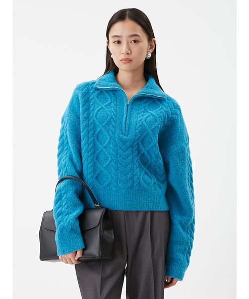 セール】アランブークレーハーフジップニットプルオーバー（ニット