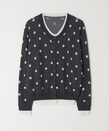DOT PATTERN LAYERED KNIT CARDIGAN CHARCOAL WHITE