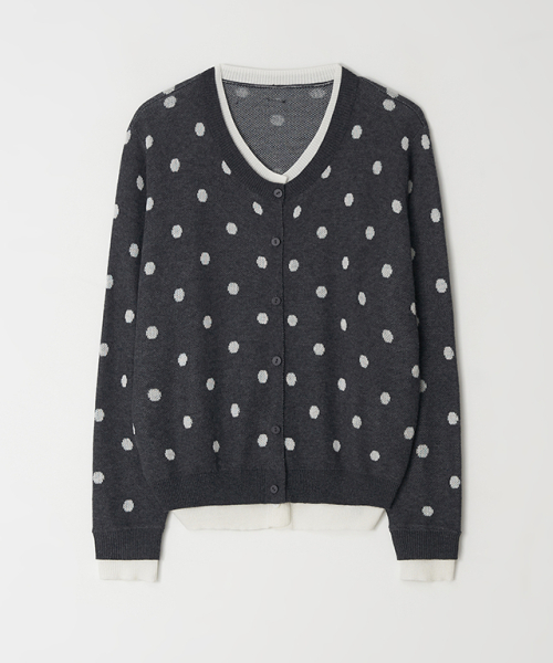 RONRON(ロンロン)の「DOT PATTERN LAYERED KNIT CARDIGAN CHARCOAL WHITE(カーディガン/ボレロ・レディース・その他・FREE)」の1枚目の写真