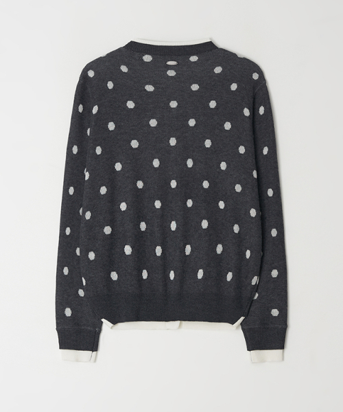 RONRON(ロンロン)の「DOT PATTERN LAYERED KNIT CARDIGAN CHARCOAL WHITE(カーディガン/ボレロ・レディース・その他・FREE)」の2枚目の写真