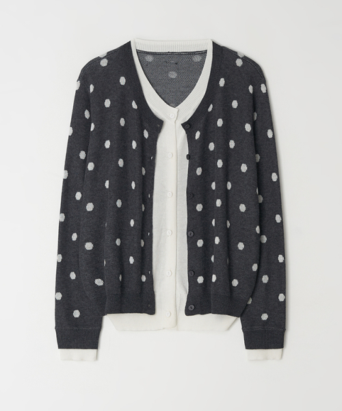 RONRON(ロンロン)の「DOT PATTERN LAYERED KNIT CARDIGAN CHARCOAL WHITE(カーディガン/ボレロ・レディース・その他・FREE)」の3枚目の写真